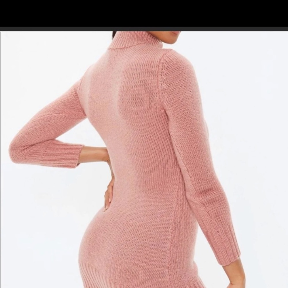 Blush Pink High Neck Sweater Dress - Picture 3 of 8